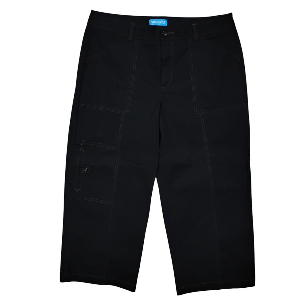 Dockers Women Capri Pants Size 8 Black Contrast Stitching Baggy 5 Pockets